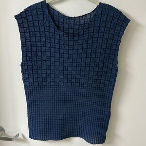 Issey Miyake Navy Blue Short Sleeve Top